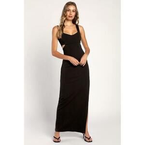 Lulus Always Be By My Side Black Ribbed Cutout Maxi Dress - Size S